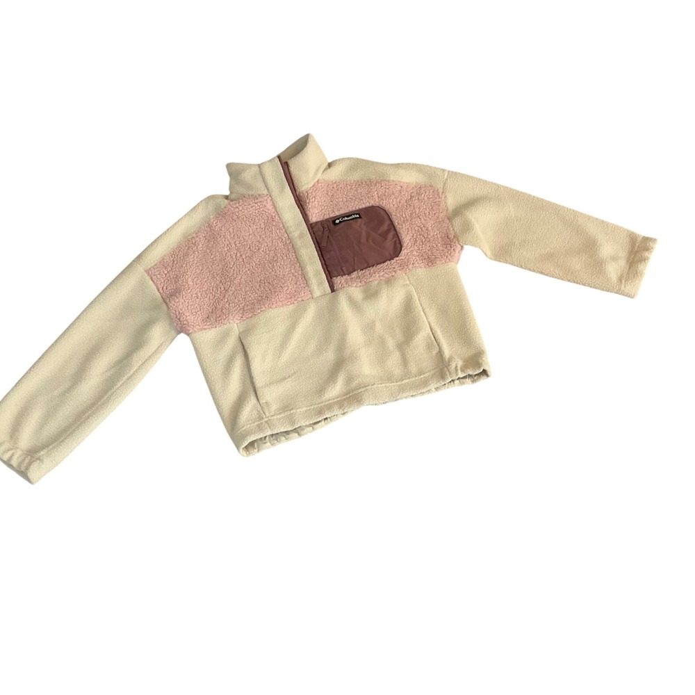 Columbia Fleece Pullover Women Large Pink Cream Sherpa Quarter Snap